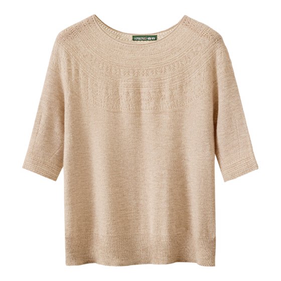 
Chunzhu Autumn and Winter New 100% Sheep Wool Round Neck Fitted Hollow Crocheted Half-Sleeve Women's Knitted Wool Sweater