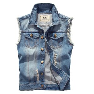 Spring and autumn denim vest men's Korean version of sleeveless and shoulder -shaped youth vest horses clip top clothes summer casual tide