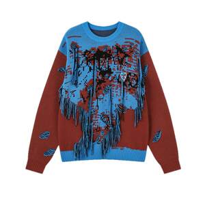 
INXX APYD Designed contrasting round neck pullover sweater for men, fashionable holed tassel hanging thread sweater