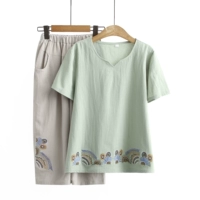 Летняя одежда для матери, комплект, хлопковый топ для пожилых людей, футболка, для среднего возраста, из хлопка и льна