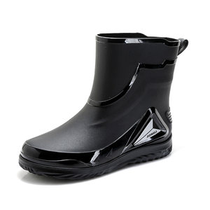 High -grade rain beam men's new beam -proof waterproof shoe short mid -tube anti -slip boots with velvet cotton water boots work rubber shoes