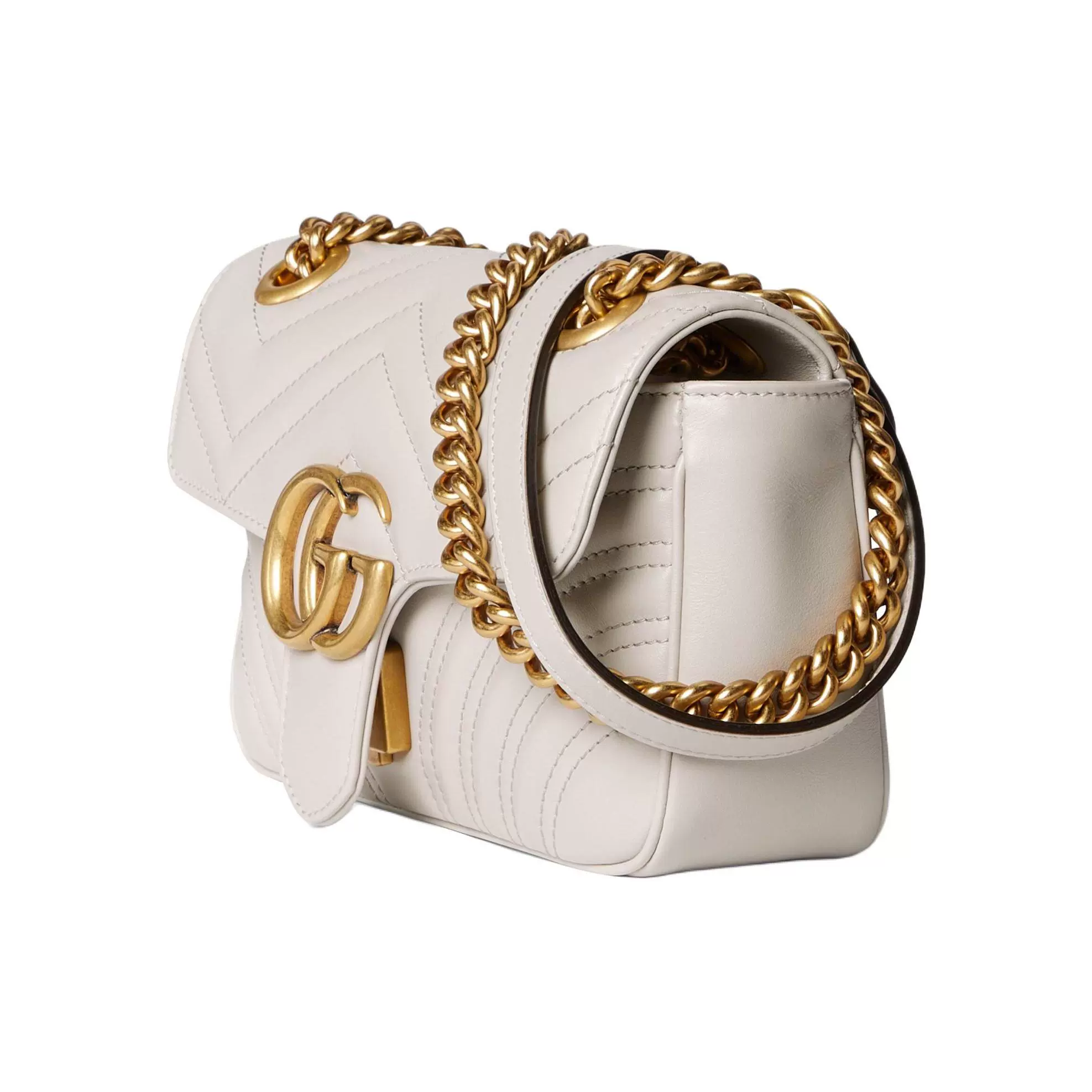 9.8新gucci古驰 gg marmont系列皮革 斜挎单肩包 迷你 女款浅米色