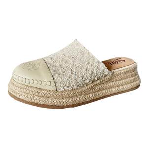 
[ShnRen] Women's heightening toe-toe slippers, summer outer wear, mule shoes, straw woven social half-slip women's platform thick soles
