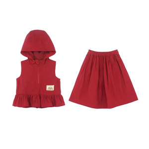 
Big Ear Elephant Girls Hooded Vest Solid Color Half Skirt 2026 Spring New Baoer Niche Sleeveless Casual Suit
