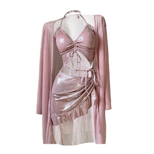 
One-piece swimsuit women's bikini sexy push-up plus size fat mm cover-up long-sleeved sun protection seaside vacation hot spring