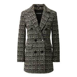 
Yanyu Xiaoxiang style suit jacket for women 2025 new winter retro thickened houndstooth mid-length woolen coat