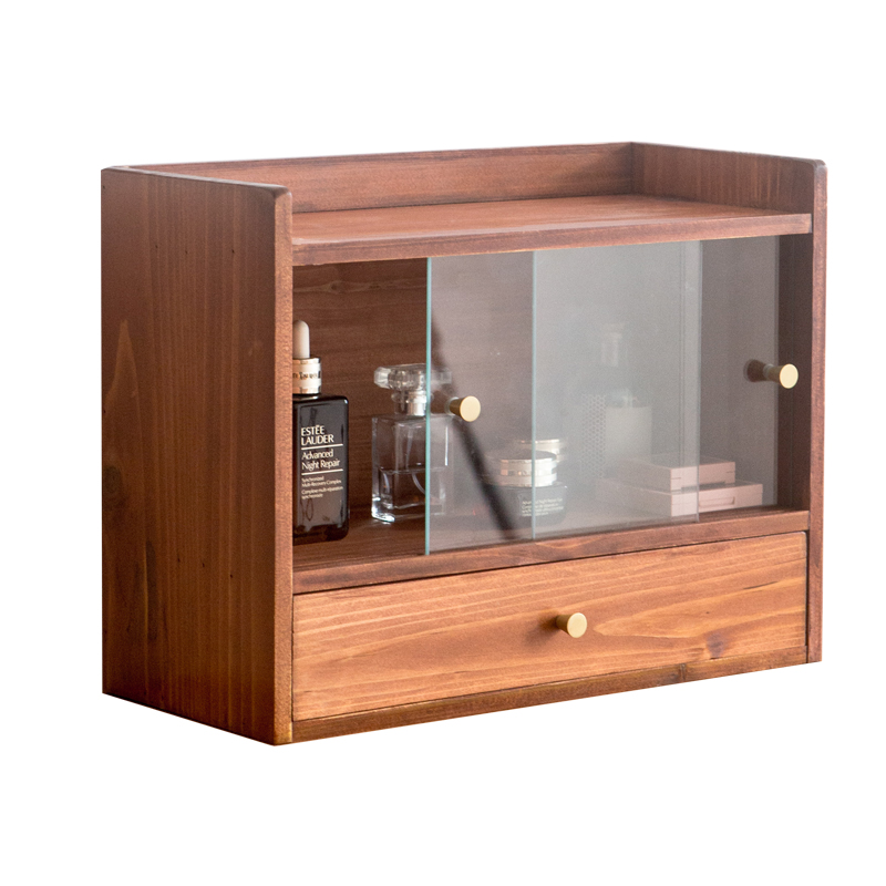 Meuble de rangement en bois massif de style japonais - Organisateur de bureau rétro à 2 niveaux