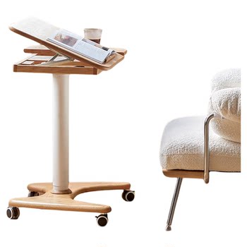 Solid wood mobile lift desk foldable pneumatic children's study table oak bedside computer desk living room small table