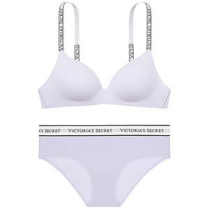 
Victoria's Secret LOGO Letter Shoulder Straps Gathered Seamless Liquid Foundation Underwear Bra Set Underwear Women's T-Shirt Partner