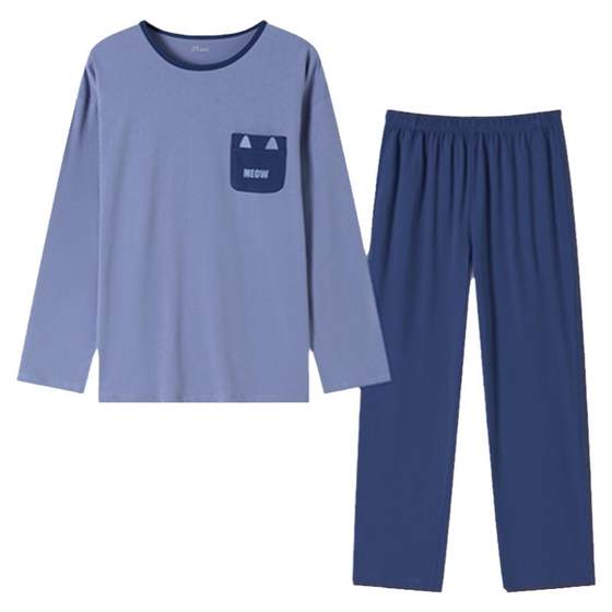 Top 瓜 瓜 顶 顶 Couples long -sleeved pajamas Women's cotton thin men can go out for leisure home service suits