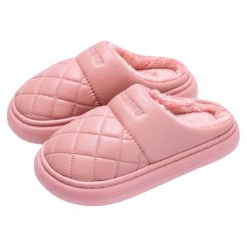 Women's winter non-slip waterproof fur slippers for men with thick soles