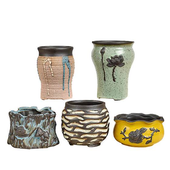 Succulent pot ceramic succulent plants rough pottery retro purple sand Creative size Activation