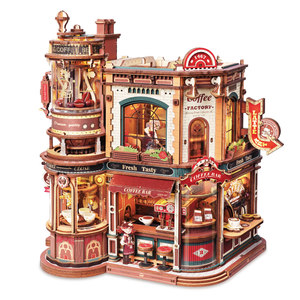 
ROKR coffee factory gift birthday handmade diy cabin assembly mini scene model for girlfriend