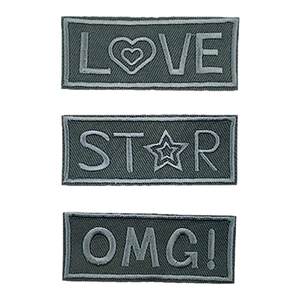 
Long square embroidered cloth with dark gray letter patch for clothes, pants, down jacket, patch for hole repair