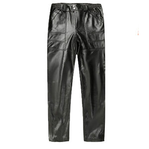 Temporary leather pants male sheep's head layer windproof and loose locomotive pants autumn and winter straight tube high waist deep crotch middle elderly casual pants