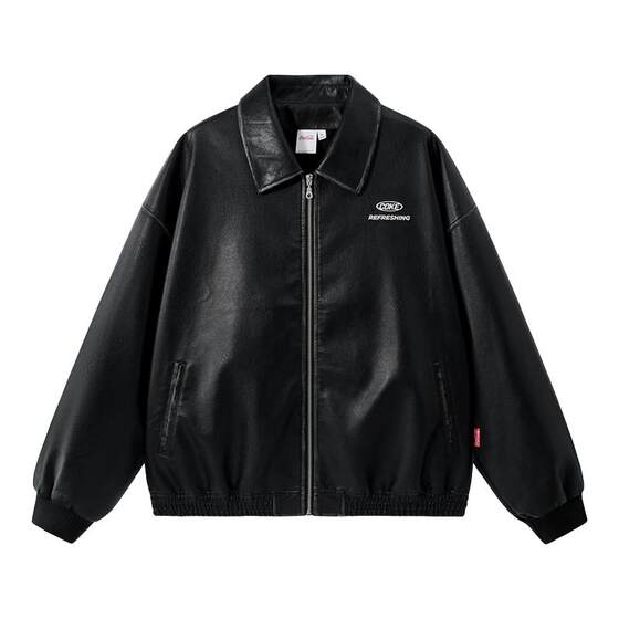 
Coca-Cola/Coca-Cola rubbed and made of old steel stamped lapel cut leather jacket, same style for men and women
