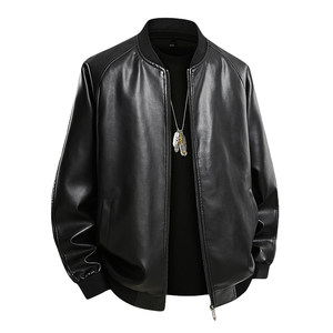 
Spring and Autumn Trendy Men's Fashion Baseball Collar Motorcycle Leather Jacket Fat Large Size Plus Fat Loose Casual Cardigan Jacket