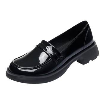 Bright face thick bottom thick heel large size female leather shoes
