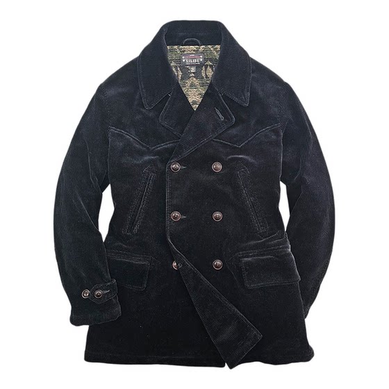 Siliban black core fels, dual -ribs buckle suit coat men's retro heavy mid -length winter strip jacket
