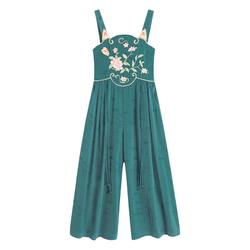 Flower Production Send Yuehe Original Ethnic Style Embroidered Overalls Women's 2023 Summer Retro Age-reducing Drapey Wide Leg Pants