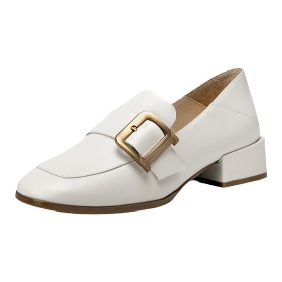 [Same style in Lin Xiawei] Qianbaidu white loafers women's spring and autumn small leather shoes beans shoes commuting genuine leather single shoes