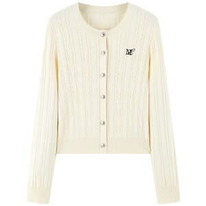 
Peacebird miu round neck cable knitted cardigan for women autumn quality soft and waxy gray knitted sweater jacket*