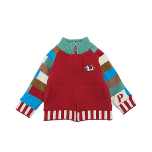 
Boys' Spring and Autumn Clothes New Year's Sweater Suits for Boys, Fashionable Color Blocking and Velvet Knitted Cardigans, Baby Warm Pants