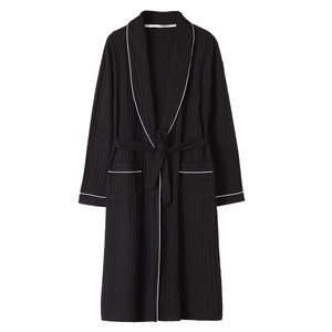 Arctic velvet pajamas Men's spring and autumn long -sleeved pure cotton thin bathrobe pajamas mid -length youth large size home service