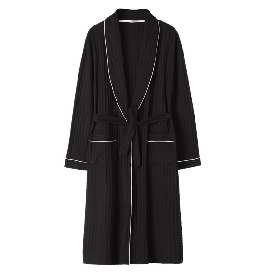 Arctic velvet pajamas Men's spring and autumn long -sleeved pure cotton thin bathrobe pajamas mid -length youth large size home service