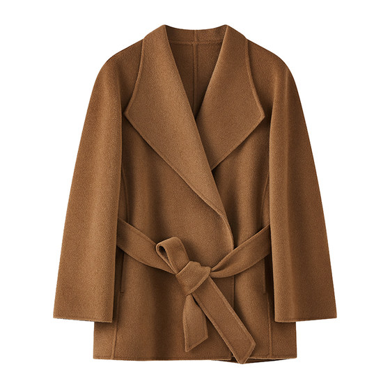 
TEASEL Dinner Jinghong Lapel Full of Aura Light and Warm Short Lace-up Pure Cashmere Coat