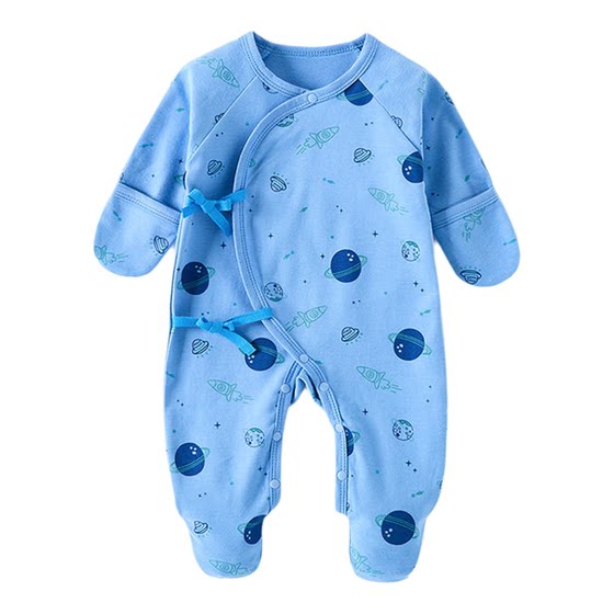 
0-6 months baby clothes with feet, pure cotton type A baby one-piece pajamas with socks, newborn anti-scratch clothes and handbags