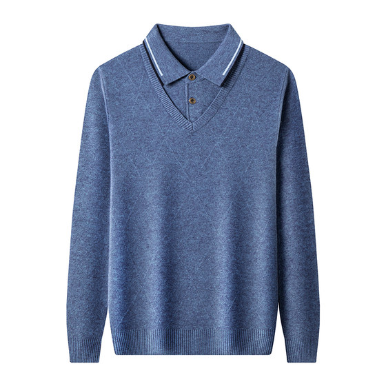 
Shanghai Chunzhu Winter Holiday Two-Piece Cashmere Sweater Men's New Thickened Middle-aged Dad's Zodiac Year Red Lapel Sweater