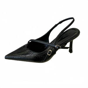 
Light mature style pointed toe stiletto sandals for women 2026 spring and summer new style buckle back empty versatile high heels black patent leather