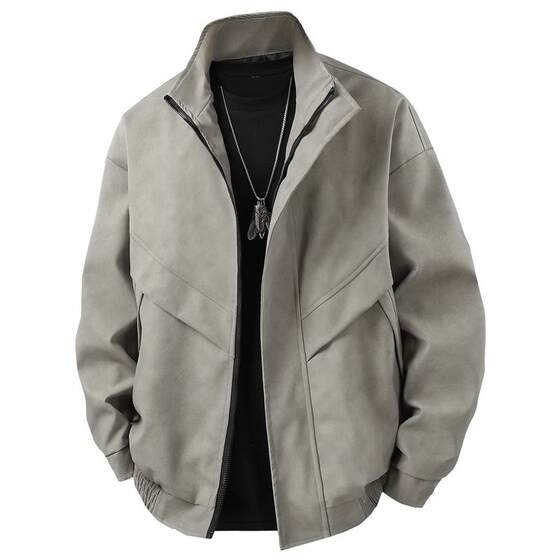 
Romon Men's Leather Jacket 2026 New Stand Collar Suede Leather Jacket Versatile Loose Casual Jacket Men's Spring and Autumn Style