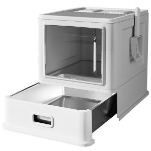 
Stainless steel bottom cat litter box is super large anti-splash and odorproof fully enclosed toilet new type high-rise sand tray basin
