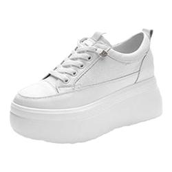 White Shoes For Women Thick-soled Platform Shoes 2023 New Autumn Brand Elastic Band Heightening Sneakers Versatile Genuine Leather Non-slip