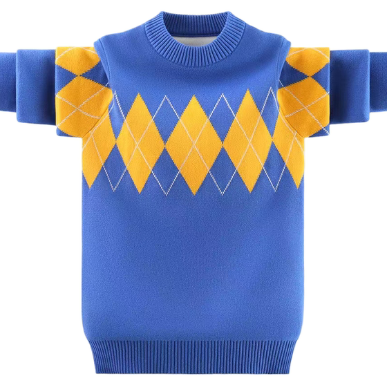 
Boys' sweater pullover 2026 autumn and winter new style children's knitted sweater for middle and large children plus velvet and thickened boy's warm sweater