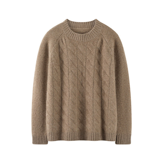 
Heavy three-ply thickened men's cashmere sweater winter knitted extra thick 100 pure cashmere sweater round neck twisted sweater