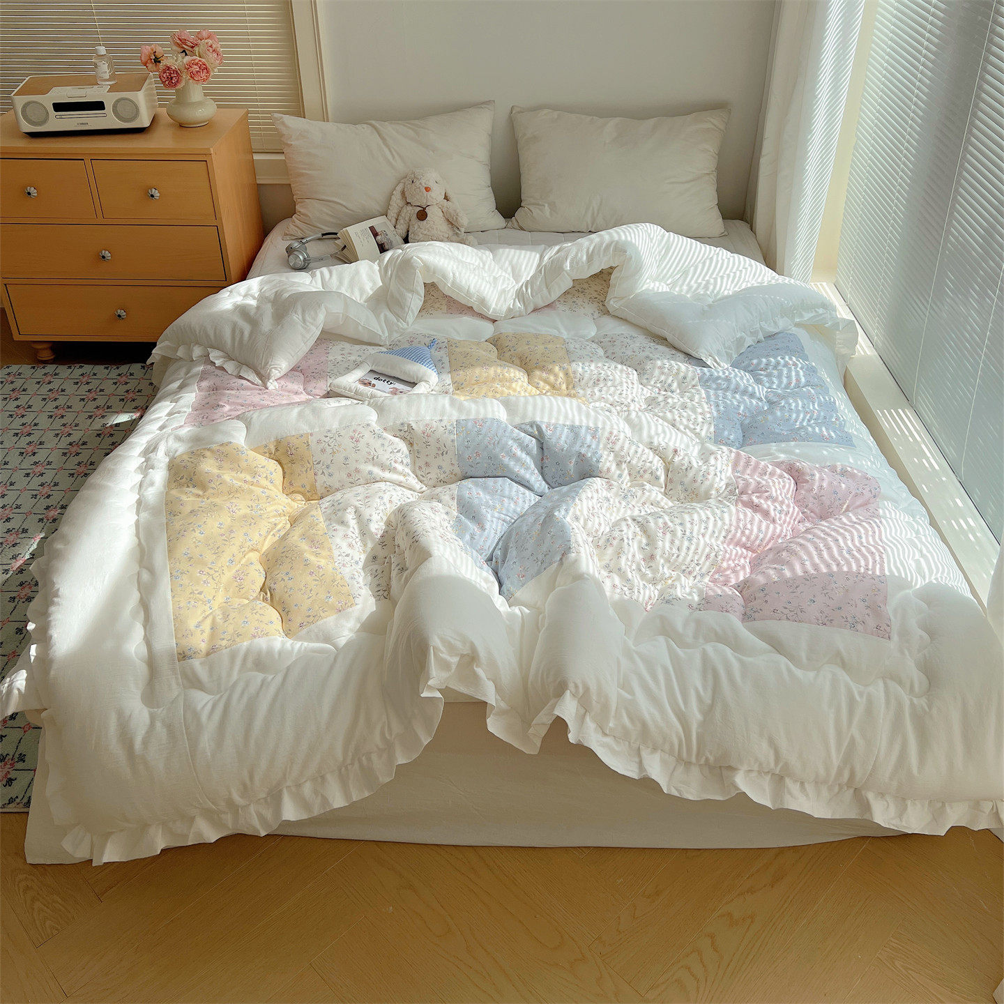 Одеяло в корейском стиле с большими кружевами, легкое всесезонное одеяло для двуспальной кровати, машинная стирка