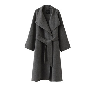 
popchrio lazy style large lapel wool double-sided wool coat loose cashmere wool coat mid-length women's