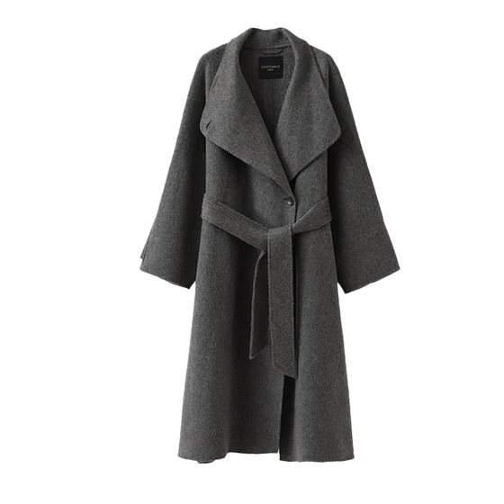
popchrio lazy style large lapel wool double-sided wool coat loose cashmere wool coat mid-length women's