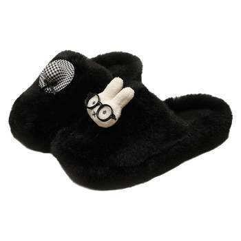 Brand fur slippers for women wearing 2025 new autumn and winter plus velvet indoor home non-slip soft-soled lazy cotton trolley