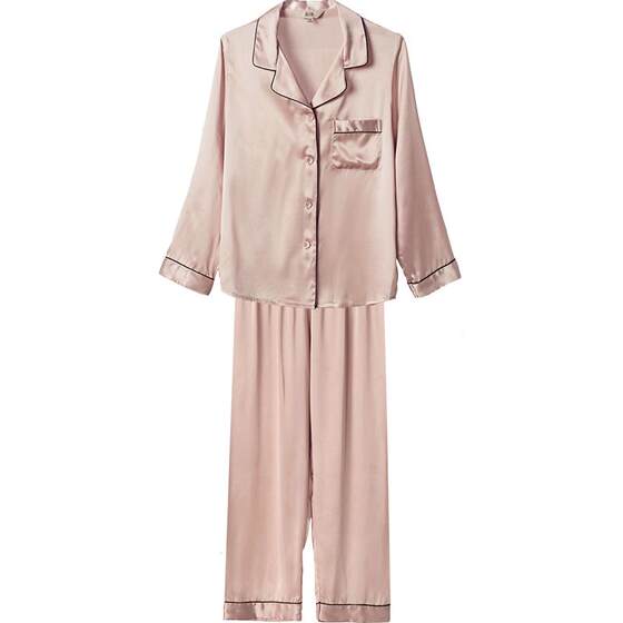 
Silk Pajamas Women's Spring and Summer Two-piece Set 100% Mulberry Silk Men's Golden Three Towers Couple's Silk Simple Homewear Set