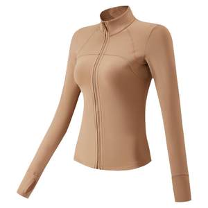 Plel of velvet stand -ups sports jacket women's thin wild fitness clothes elastic tight long -sleeved yoga clothes autumn and winter models