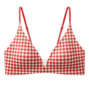 
Six Rabbits French Triangular Cup Bra Thin Slimming Bra Without Wires Deep V-Neck Sweet Spaghetti Straps Bra