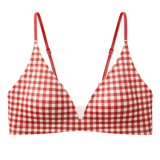 
Six Rabbits French Triangular Cup Bra Thin Slimming Bra Without Wires Deep V-Neck Sweet Spaghetti Straps Bra