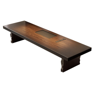 
Solid wood tea table New Chinese style black gold stone large slab tea table table and chair combination office kung fu coffee table set all in one table