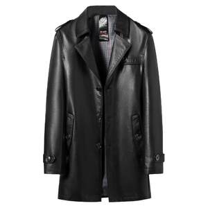 
New Haining genuine leather jacket for men, sheepskin mid-length leather windbreaker belt, suit collar, leather jacket, coat