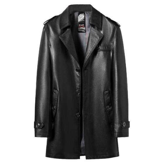 
New Haining genuine leather jacket for men, sheepskin mid-length leather windbreaker belt, suit collar, leather jacket, coat
