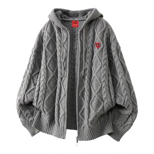 
Charles Peach Heart Lazy Trendy Casual Sweater Autumn and Winter Hooded Couple Jacket Loose Cardigan Sweater Men